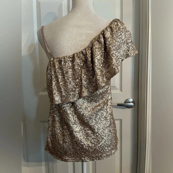 BB Dakota Clair‎ Rose Gold Sequined One Shoulder size Small. NWT - Picture 9 of 13
